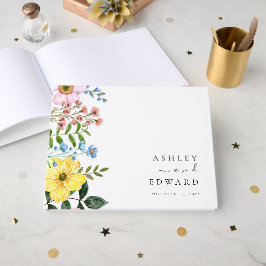 Livro De Visitas Casamento Floral Moderno de Primavera com Amarelo