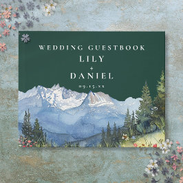 Livro De Visitas Casamento Floral Montanha Aquarela Verde Esmeralda