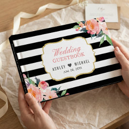 Livro De Visitas Casamento Floral Negro Branco Botânico