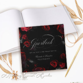 Livro De Visitas Casamento Floral Negro e Vermelho Elegante Persona