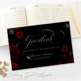 Livro De Visitas Casamento Floral Negro e Vermelho Personalizado El