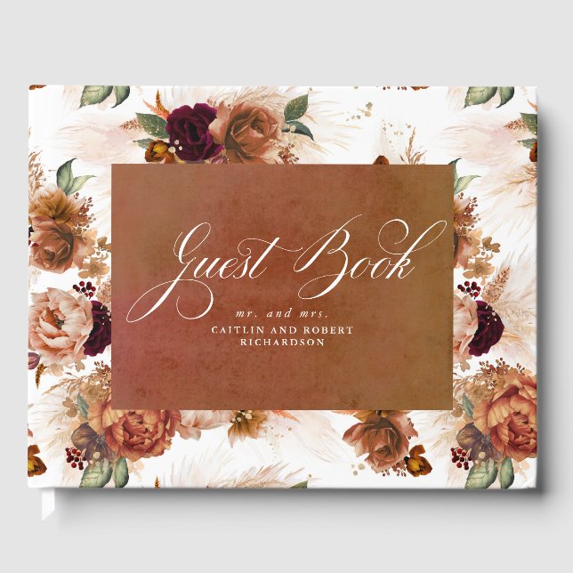 Livro De Visitas Casamento Floral Pampas Grass Terracotta Boho (Frente)