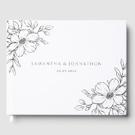 Livro De Visitas Casamento Floral Preto Branco