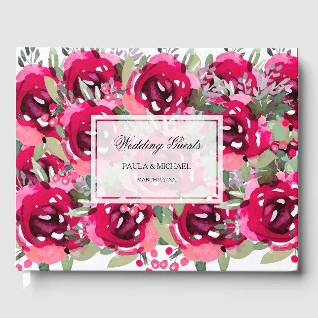 Livro De Visitas Casamento Floral Quente-Rosa Aquoso (Frente)