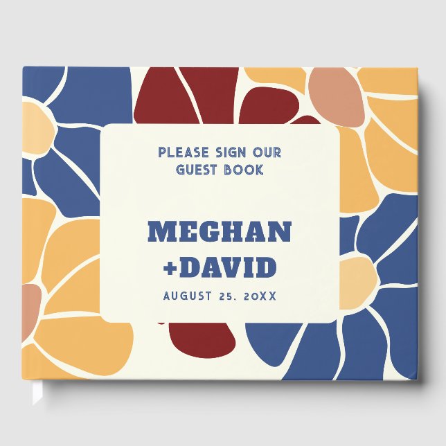 Livro De Visitas Casamento Floral Retro Groovy Boho Chic (Frente)