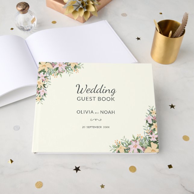 Livro De Visitas Casamento floral romântico (Frente aberta)