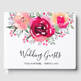 Livro De Visitas Casamento Floral Rosa Aquarela