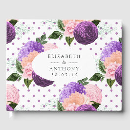 Livro De Visitas Casamento Floral Rosa Pêssego e Lavanda Roxo