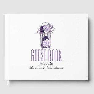 Livro De Visitas Casamento floral roxo da lanterna
