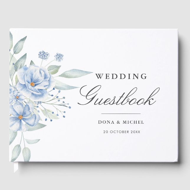 Livro De Visitas Casamento Floral Rustic Blue Winter (Frente)