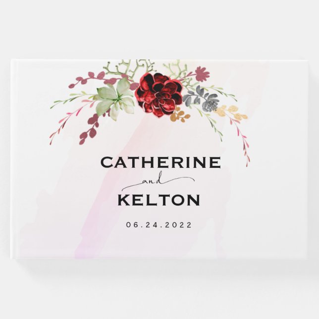 Livro De Visitas Casamento Floral Rustic Red Elegant (Frente)