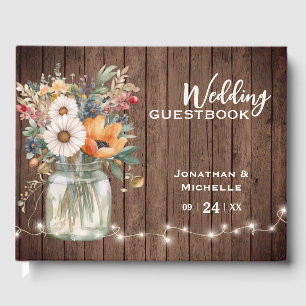 Livro De Visitas Casamento Floral Rustic Wildflower Barn Wood Count