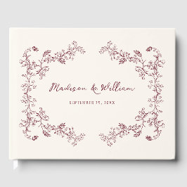 Livro De Visitas Casamento Floral Rústico Vinho Antigo Quadro