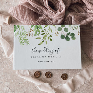 Livro De Visitas Casamento Floral Simples Marrom Eucalipto