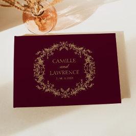 Livro De Visitas Casamento Floral Toile de Champanhe Borgonha Quadr