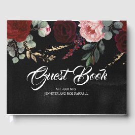 Livro De Visitas Casamento Floral Vermelho e Negro