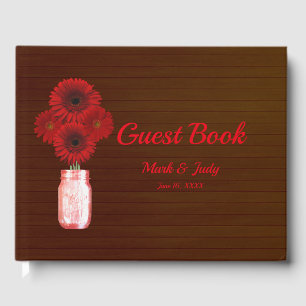 Livro De Visitas Casamento floral vermelho rústico escuro do frasc