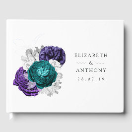 Livro De Visitas Casamento Floral Violeta Rústico e Turquesa