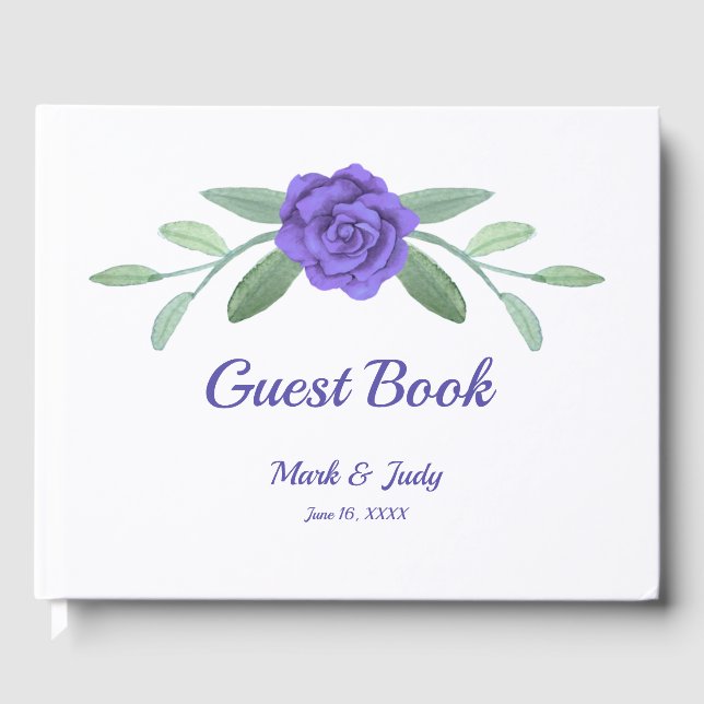 Livro De Visitas Casamento Foliar Azul Roxo Floral Foliage (Frente)