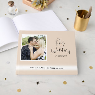 Livro De Visitas Casamento Foto Bege Elegante Letra Cursiva