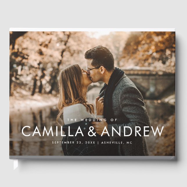 Livro De Visitas Casamento Fotográfico de Nomes Elegantes Modernos (Frente)