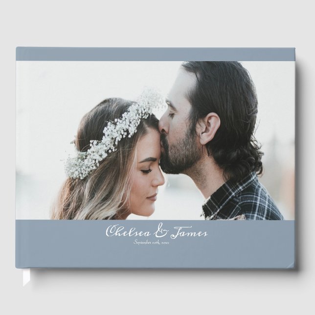 Livro De Visitas Casamento Fotográfico de Script de Caligrafia Azul (Frente)