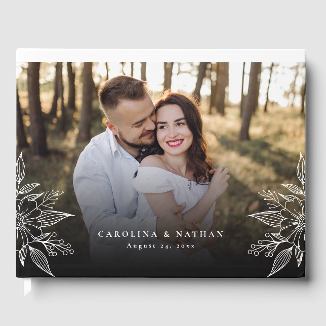 Livro De Visitas Casamento Fotográfico Simples Elegante Florals (Frente)