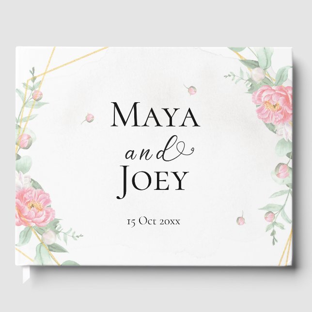 Livro De Visitas Casamento Geométrico da Rosa Romântica (Frente)