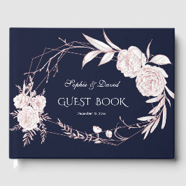 Livro De Visitas Casamento Geométrico das Flores Brancas Douradas E