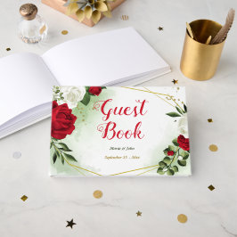 Livro De Visitas casamento geométrico de flores brancas vermelhas v