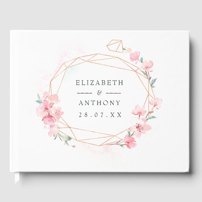 Livro De Visitas Casamento Geométrico de primavera do Flor-Cerejeir (Frente)