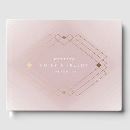 Livro De Visitas Casamento Geométrico Deco Gatsby Dourado Rosa-Rosa