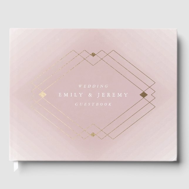 Livro De Visitas Casamento Geométrico Deco Gatsby Dourado Rosa-Rosa (Frente)