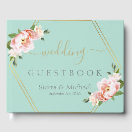 Livro De Visitas Casamento Geométrico Dourado Blush de Casa Verde d