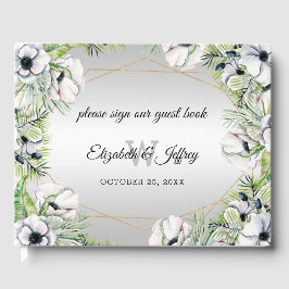 Livro De Visitas Casamento Geométrico Dourado da Anêmona Branca de 