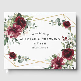 Livro De Visitas Casamento Geométrico Dourado de Blush Vermelho Bur