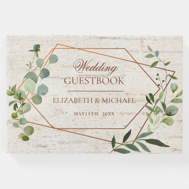 Livro De Visitas Casamento Geométrico Eucalyptus Birch De Cobre Rus (Frente)