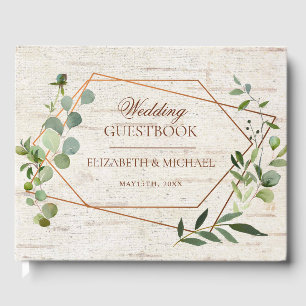 Livro De Visitas Casamento Geométrico Eucalyptus Birch De Cobre Rus