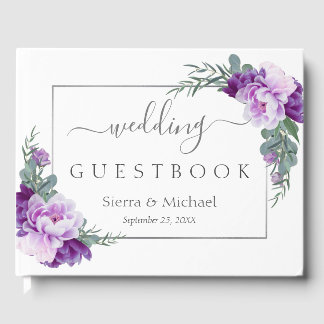 Livro De Visitas Casamento Geométrico Floral Púrpura e Silver Elega