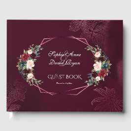 Livro De Visitas Casamento Geométrico Real Burgundy Floral