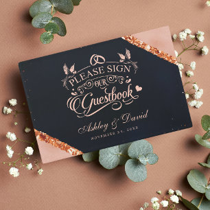 Livro De Visitas Casamento Geométrico Rosa Bege Azul Naval Cobre