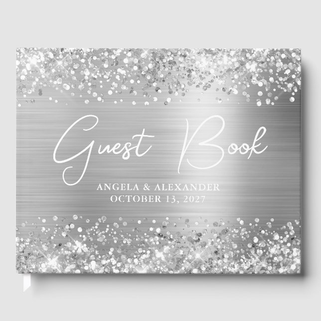 Livro De Visitas Casamento Glam Glittery Prata (Frente)
