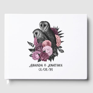 Livro De Visitas Casamento Glam Gótico Floral Malva de Corujas