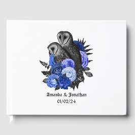 Livro De Visitas Casamento Gótico de Coruja Floral Azul Real
