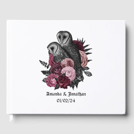 Livro De Visitas Casamento Gótico de Corujas Florais Borgonha
