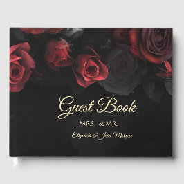 Livro De Visitas Casamento Gótico de Rosas Vermelhas Elegantes