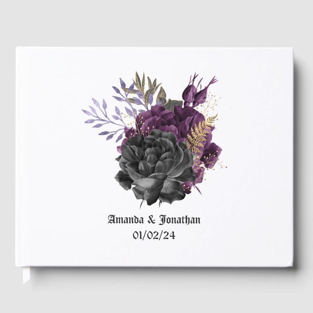 Livro De Visitas Casamento Gótico Dourado e Preto (Frente)