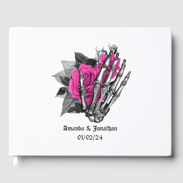 Livro De Visitas Casamento Gótico Floral Rosa-Quente