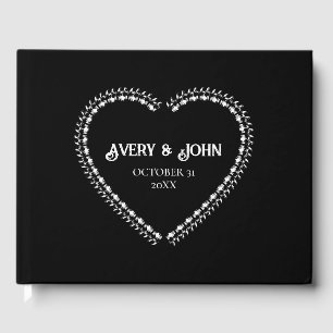 Livro De Visitas Casamento Gótico Minimalista Negro e Branco