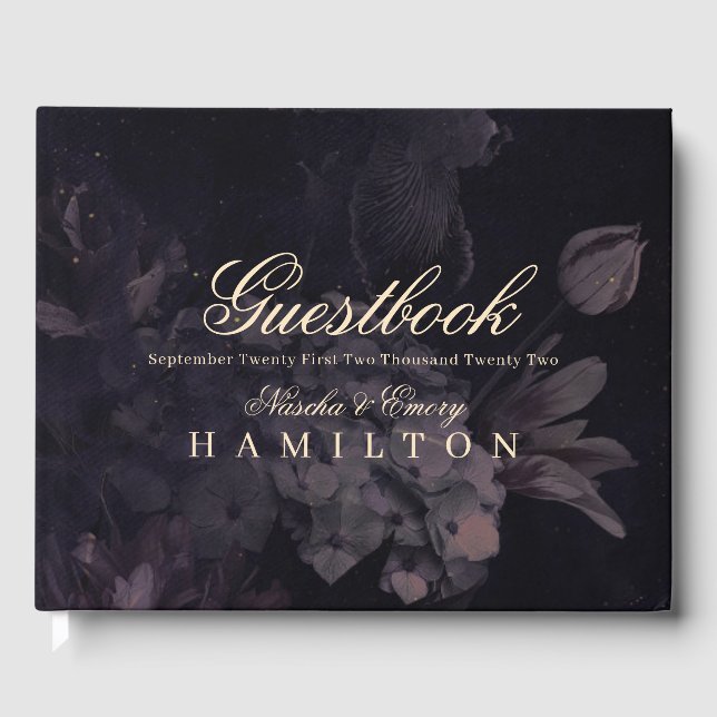 Livro De Visitas Casamento Gótico Púrpura Aquarela Floral Boho (Frente)